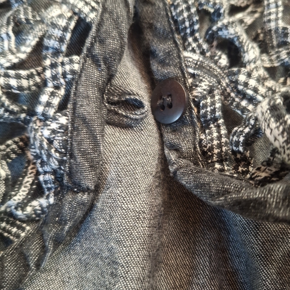 Vintage Distressed Denim Grey and White Embroidered Vest Size L - Picture 4 of 6